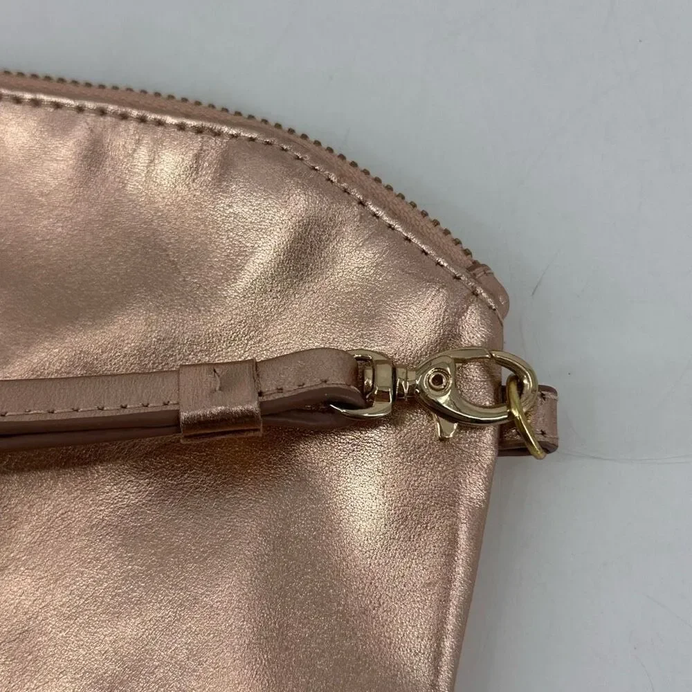 Lodis Rose Gold Metallic Leather Clutch Wristlet‎ Cosmetic Makeup Bag Toiletries